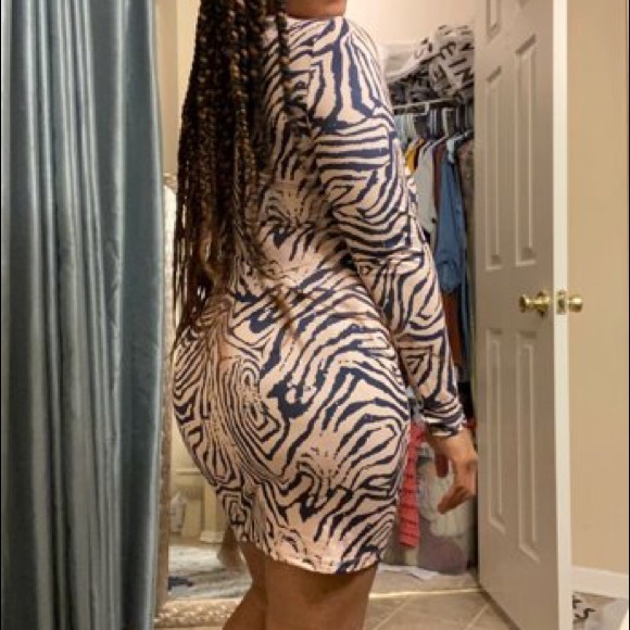 NEW! Mock Neck Zebra Striped Bodycon Dress - Picture 5 of 8